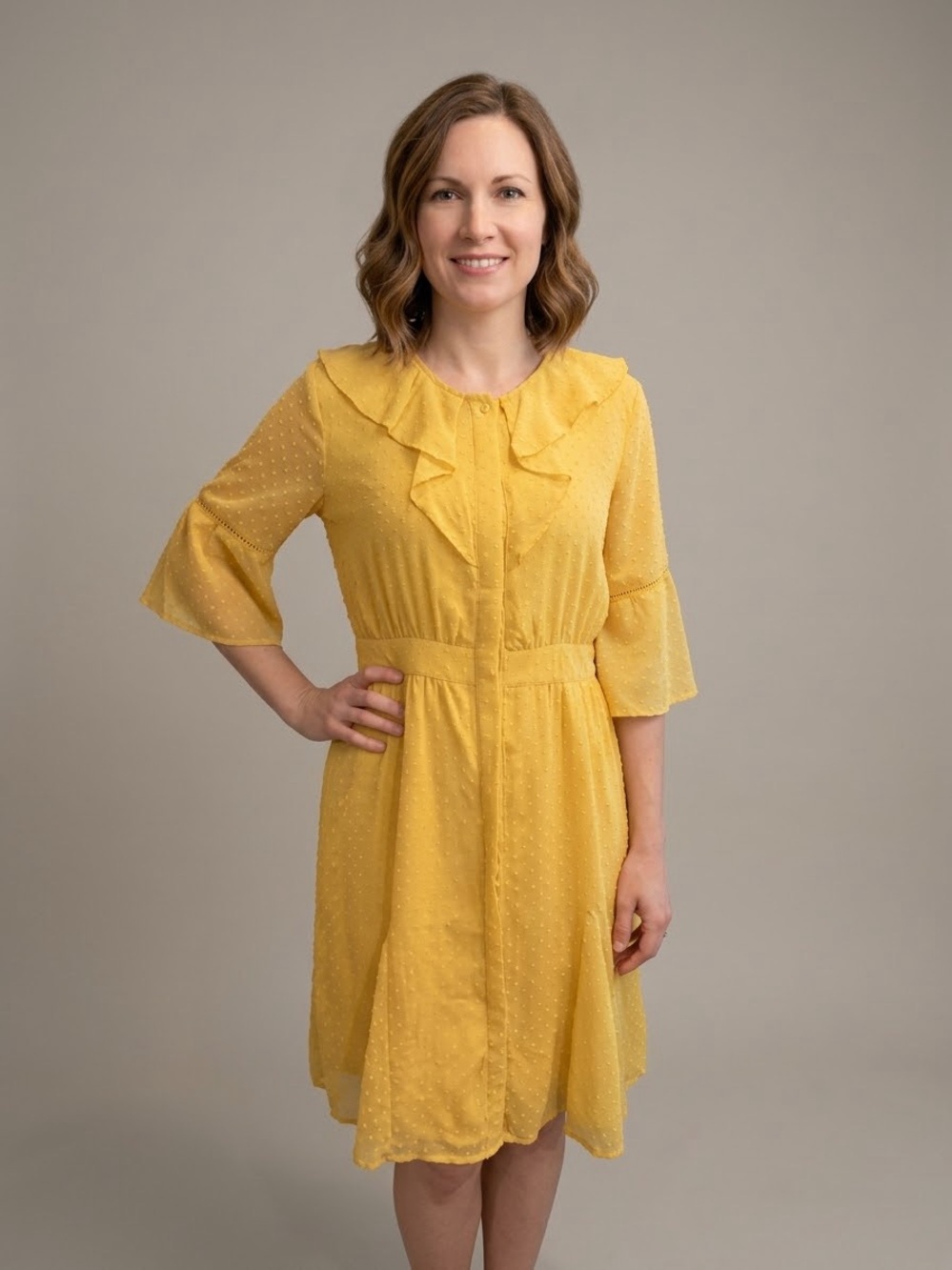 Walter Baker Golden Yellow Swiss Dot Ruffled Dress Size 6 EUC
